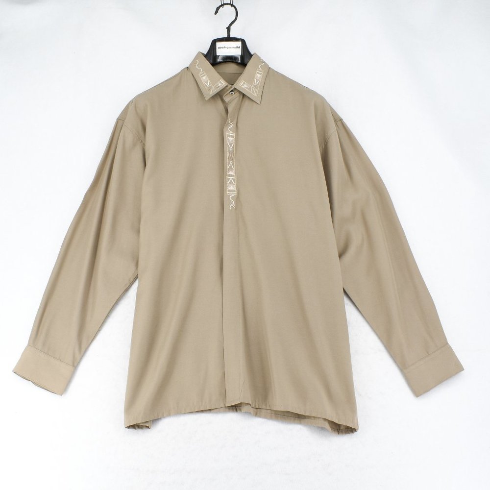 New Step Embroidery Button Down Long Sleeve Shirt